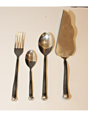 Izabel Lam Sphere Oxidized Stainless Steel Dinner Fork, Spoons, & Cake Server Kn